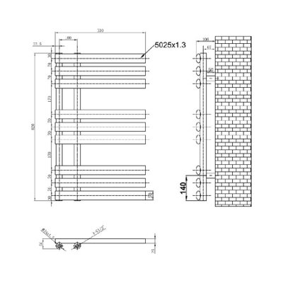 Plum&Clay Ryder Grey Heated Towel Rail (H)820mm (W)500mm