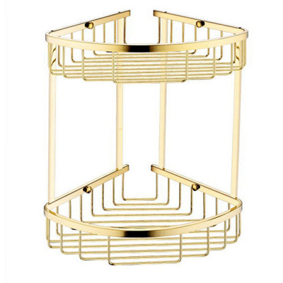 Plum&Clay Solid Brass Double Tier Corner Gold Shower Basket