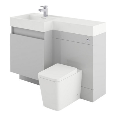 Plum&Clay Solstice Gloss Light Grey Left Hand Bathroom Vanity Basin & WC Unit Combination (W)1200mm (H)890mm Price Comparisons | Compare The Build
