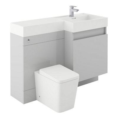 Plum&Clay Solstice Gloss Light Grey Right Hand Bathroom Vanity Basin & WC Unit Combination (W)1200mm (H)890mm Price Comparisons | Compare The Build
