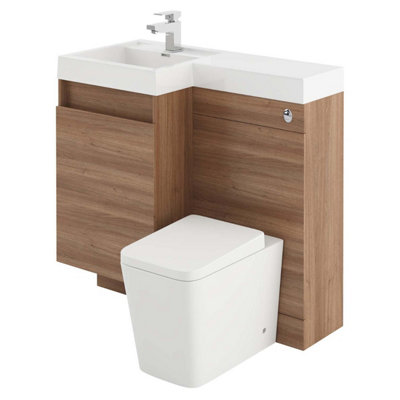 Plum&Clay Solstice Natural Oak Left Hand Bathroom Vanity Basin & WC Unit Combination (W)900mm (H)890mm Price Comparisons | Compare The Build