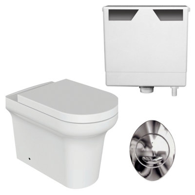 Plum&Clay Starlyn Ceramic Back to Wall Toilet Pan with Soft Closing Seat, Cistern & Flush Button