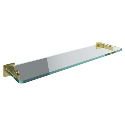 Plum&Clay Tate Bathroom Wall Mounted Brushed Gold Glass Shelf (W)50cm
