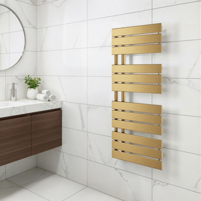 Plum&Clay Taurus Brushed Gold Heated Towel Radiator Rail (H)1080mm (W)550mm