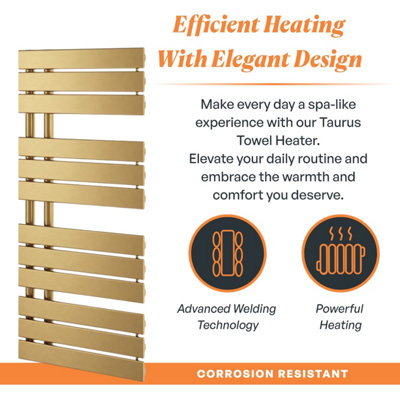 Plum&Clay Taurus Brushed Gold Heated Towel Radiator Rail (H)1080mm (W)550mm