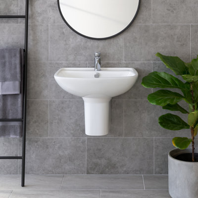 Buy Plum&Clay Thornfield Basin & Semi Pedestal Bathroom Sink at B&Q