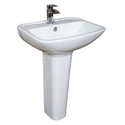 Plum&Clay Thornfield White Ceramic Basin Sink & Pedestal with 1 Tap Hole