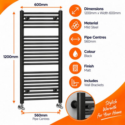 Plum&Clay Triton Black Heated Towel Rail (H)1200mm (W)600mm Ladder ...