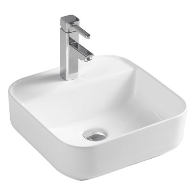 Plum&Clay Triton Gloss White Ceramic Square Counter Top Basin (W)400mm