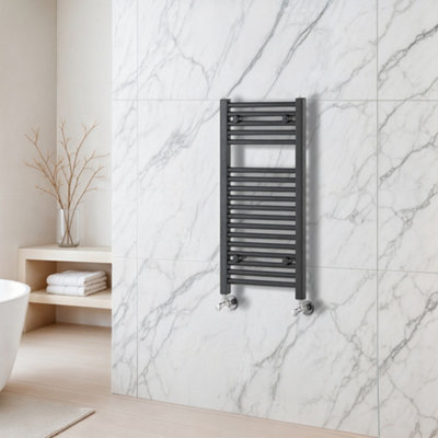 Plum&Clay Triton Gun Grey Heated Towel Radiator Rail (H)770mm (W)500mm