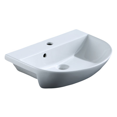 Plum&Clay Verona White Ceramic Short Projection Bathroom Semi Recessed Basin Sink with 1 Tap Hole