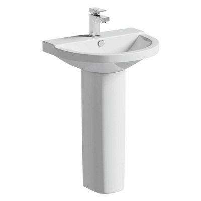 Plum&Clay Vesper White Ceramic Round Bathroom Basin & Pedestal Sink with Anti Bacterial Glaze