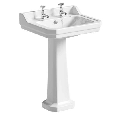 Plum&Clay Violet Traditional Hand Wash Basin & Pedestal (W610mm) 2 Tap Hole Ceramic Bathroom Sink