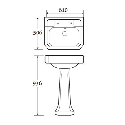 Plum&Clay Violet Traditional Hand Wash Basin & Pedestal (W610mm) 2 Tap Hole Ceramic Bathroom Sink