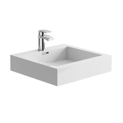 Plum&Clay Walter White Composite Resin Rectangular Counter Top Basin (W)600x(D)470mm
