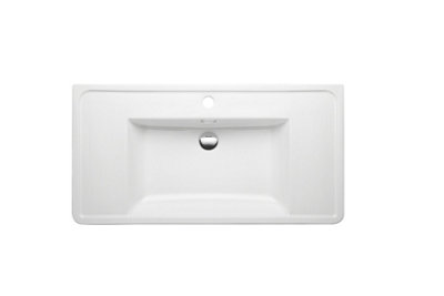 Plum&Clay White Bathroom Ceramic Basin Sink Single Tap Hole Rectangular Replacement Vanity Basin 900mm