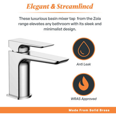 Plum&Clay Zoia Chrome Basin Mono Mixer Tap with Click Clack Basin