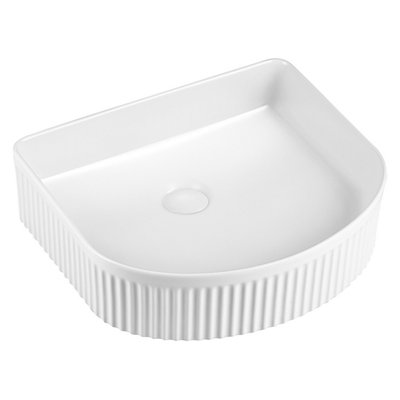 Plum&Clay Zola Gloss White Ceramic D-Shape Ribbed Counter Top Basin (W)410mm (D)360mm