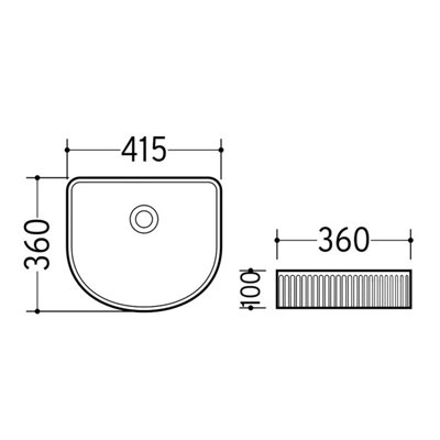 Plum&Clay Zola Gloss White Ceramic D-Shape Ribbed Counter Top Basin (W)410mm (D)360mm