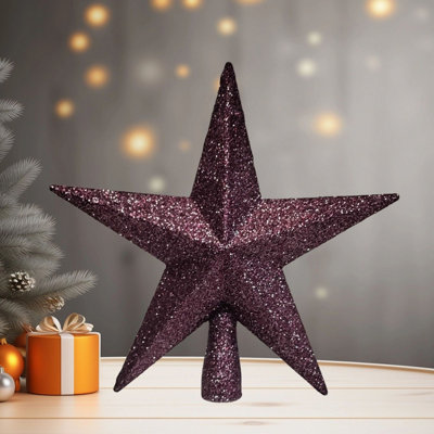 Plum Purple Christmas Tree Topper Star Plum Glitter Tree Decoration 20cm