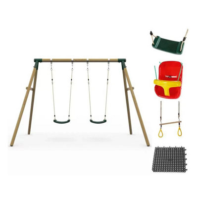 Plum Ultimate Two Person Wooden Swing Set, FSC Certified, Heavy
