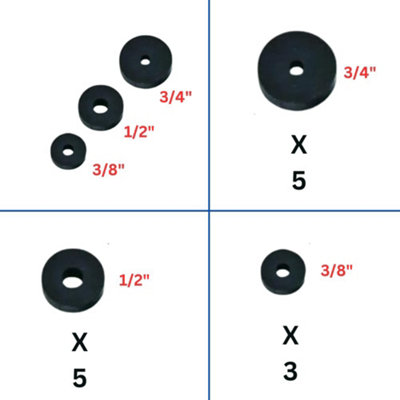 Plumbing Rubber Washers Perfect For Tap Repair Replacement Flat Tap Washers Faucet Gasket 3 Sizes 3 x 3/8" 5 x 1/2" & 5 x 3/4"