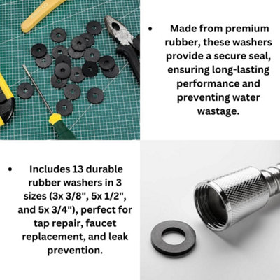 Plumbing Rubber Washers Perfect For Tap Repair Replacement Flat Tap Washers Faucet Gasket 3 Sizes 3 x 3/8" 5 x 1/2" & 5 x 3/4"