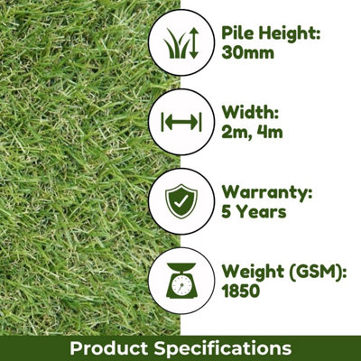 Plush Artificial Grass, 30mm Fake Grass, Realistic Fake Grass, 5 Years Warranty, Pet-Friendly Fake Grass-2m(6'6") X 4m(13'1")-8m²