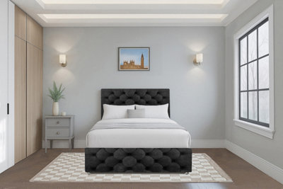 Plush Black 4FT Small Double Divan Bed Frame with 26 Inch Chesterfield ...