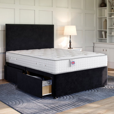 Plush Black Platform Top Divan Bed Base Only 6FT Super King with 2 End ...