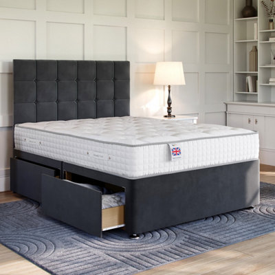 Plush Charcoal Platform Top Divan Bed Base Only 4FT6 Double with 4 Drawers