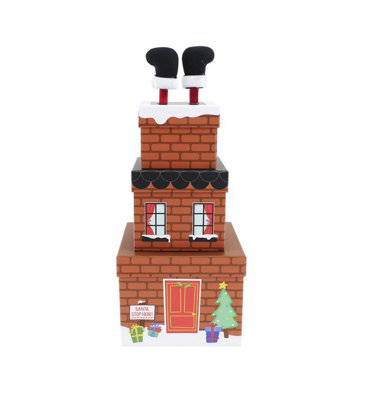 Plush Christmas Gift Boxes Santa Stuck In Chimney 3 Stacking Storage Boxes