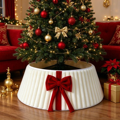 Plush Christmas Tree Collar with Red Bow, Plush Velvet Christmas Tree ...