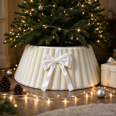 Plush Christmas Tree Collar with White Bow, Plush Velvet Christmas Tree ...