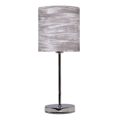 Plush Collection Chrome Table Lamp Complete With Grey Crushed Velvet 