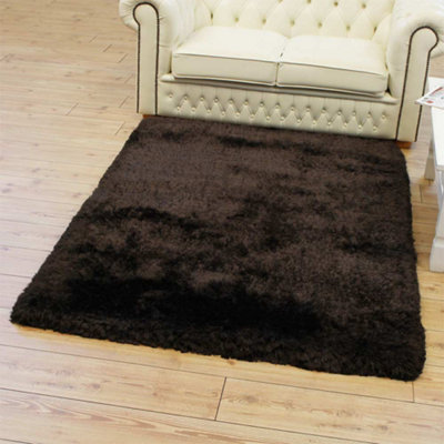 Plush Dark Chocolate Luxury Shaggy Polyester Handmade Luxurious Sparkle Modern Rug for Living Room and Bedroom-120cm X 170cm