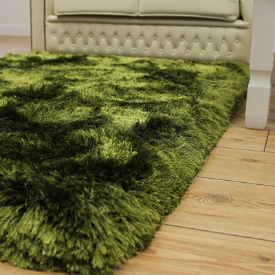 Plush Green Luxury Shaggy Polyester Sparkle Modern Luxurious Handmade Easy to Clean Rug for Living Room and Bedroom-120cm X 170cm