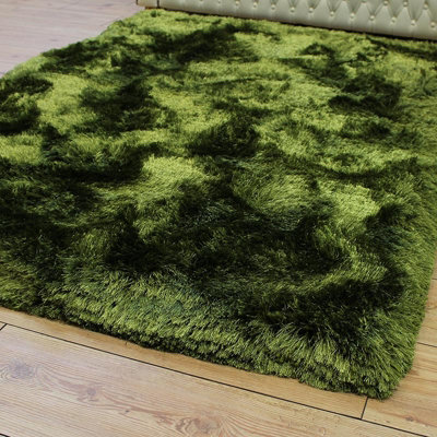 Plush Green Luxury Shaggy Polyester Sparkle Modern Luxurious Handmade Easy to Clean Rug for Living Room and Bedroom-120cm X 170cm