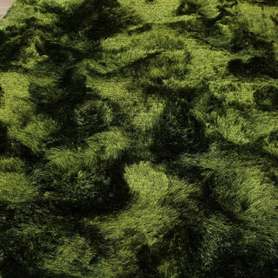 Plush Green Luxury Shaggy Polyester Sparkle Modern Luxurious Handmade Easy to Clean Rug for Living Room and Bedroom-140cm X 200cm