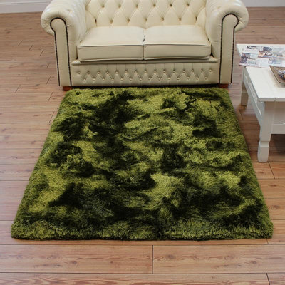 Plush Green Luxury Shaggy Polyester Sparkle Modern Luxurious Handmade Easy to Clean Rug for Living Room and Bedroom-70cm X 140cm