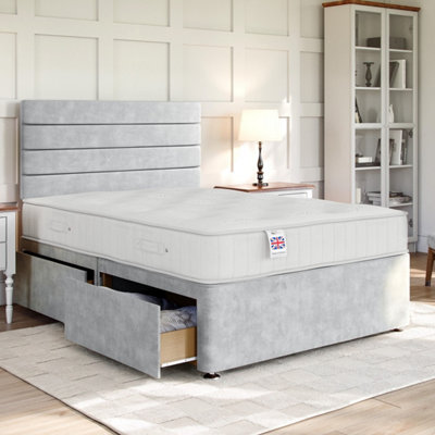 Plush Light Silver Platform Top Divan Bed Base 5FT King Size with Large ...