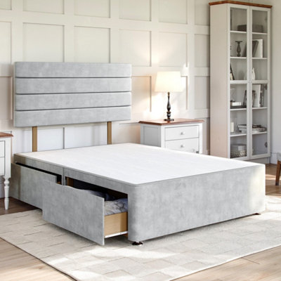 Plush Light Silver Platform Top Divan Bed Base Only 4FT6 Double with 4 ...