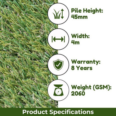 Plush Outdoor Artificial Grass, 45mm Artificial Grass, Premium Synthetic Artificial Grass-16m(52'5") X 4m(13'1")-64m²