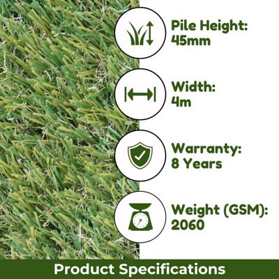 Plush Outdoor Artificial Grass, 45mm Artificial Grass, Premium Synthetic Artificial Grass-5m(16'4") X 4m(13'1")-20m²