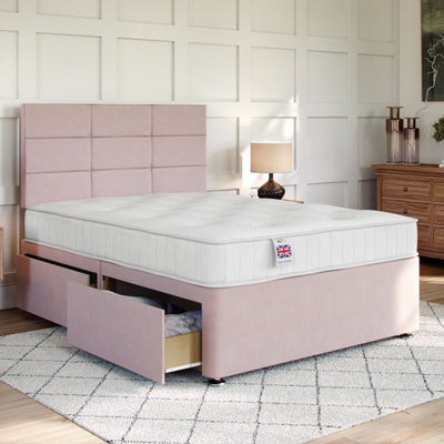 Plush Pink Platform Top Divan Bed Base 4FT Small Double with 2 End ...