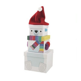 Plush Polar Bear Christmas Gift Boxes Xmas Eve 3 Stacking Nesting Small Storage Box