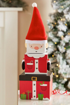 Plush Santa Christmas Gift Box Set of 3 Large Stacking Nesting Storage Boxes