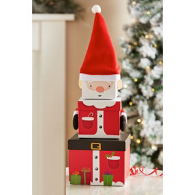 Plush Santa Christmas Gift Box Set of 3 Large Stacking Nesting Storage Boxes