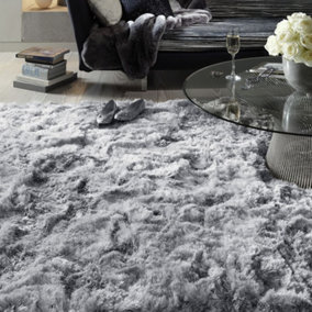 Plush Silver Luxury Shaggy Polyester Modern Luxurious Handmade Sparkle Rug for Living Room and Bedroom-150cm (Circle)