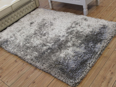 Plush Silver Luxury Shaggy Polyester Modern Luxurious Handmade Sparkle ...